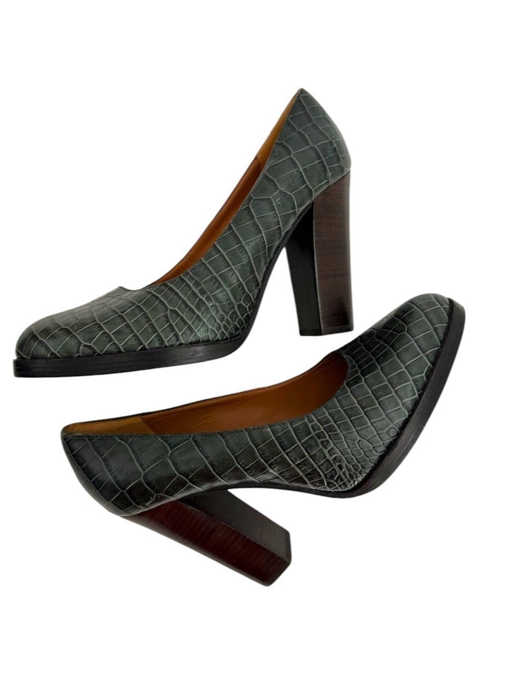 & Other Stories Croc Embossed Platform Block Heel Pumps US 6 Quiet Luxury